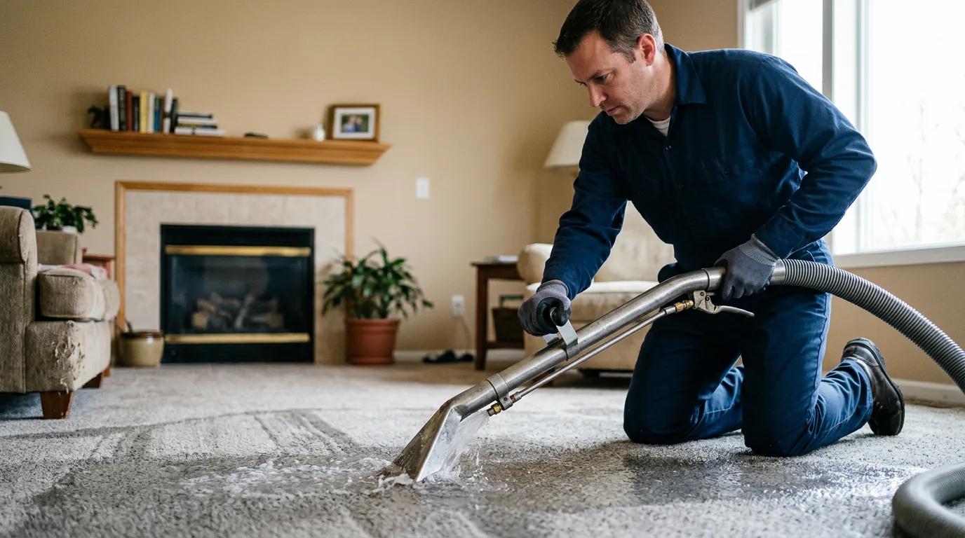 Water damage restoration technician working near Kingman, KS